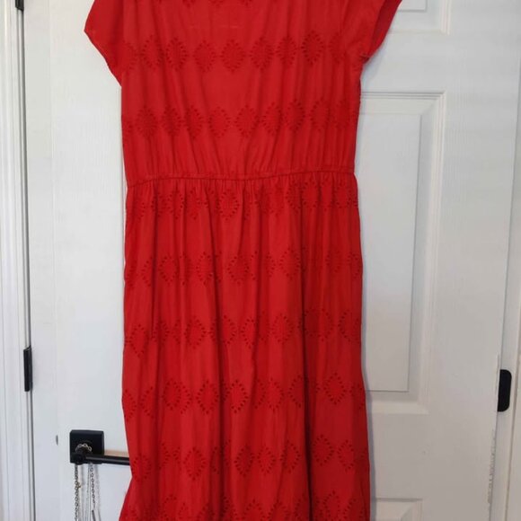 Size 14 NEXT Cotton Maxi Eyelet Orange Red Hue Dress - Picture 3 of 5